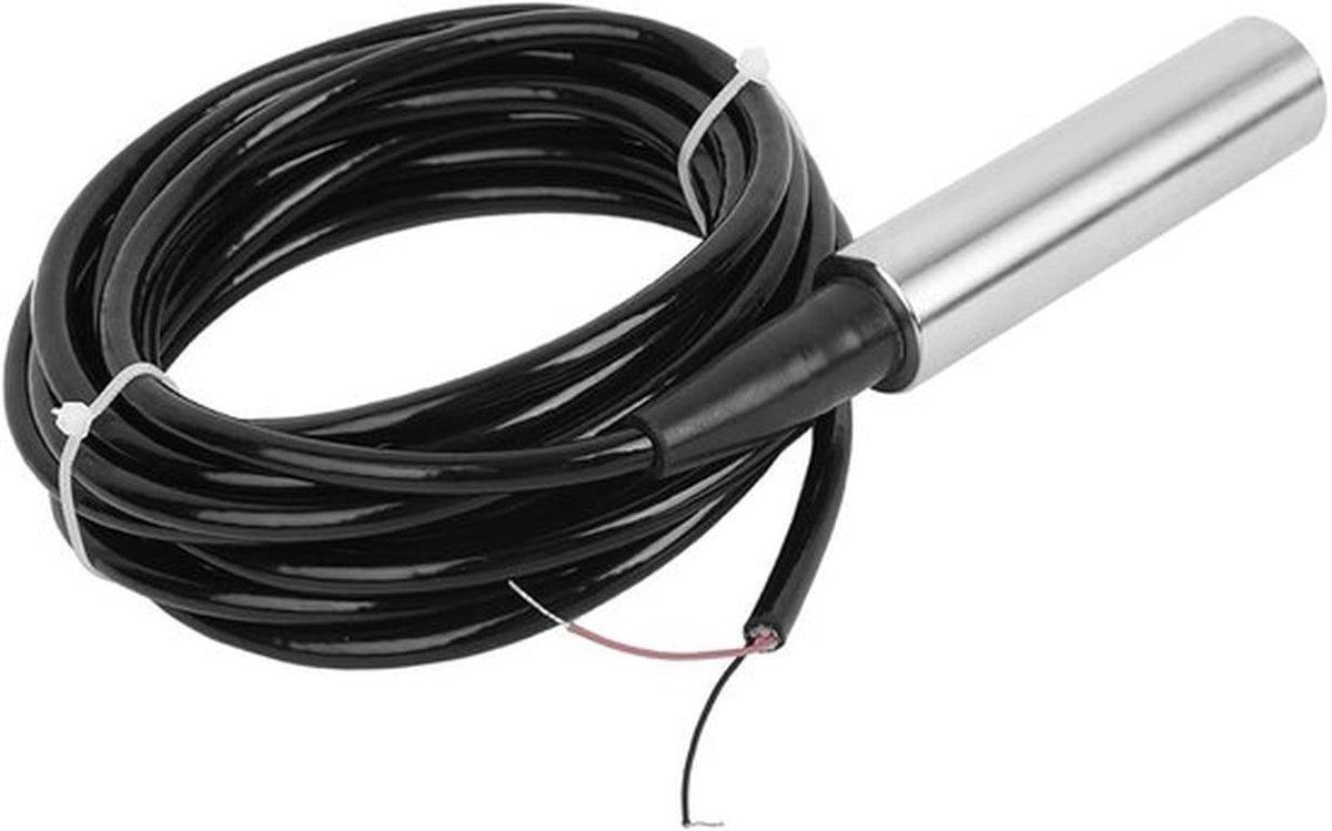 - Vloeistofniveausensor - Watersensor - Draadloos - 24 VDC - Bereik 0-5 meter - Signaaloutput 4-20 MA - Geschikt voor vochtmeting - Zwart met LED-indicator.