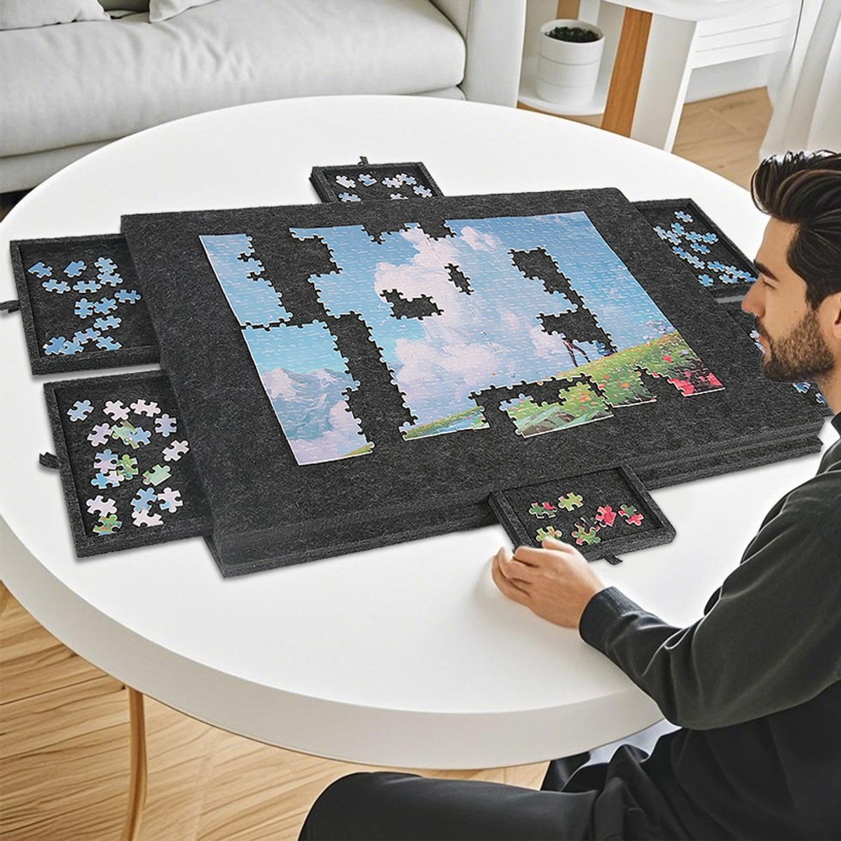Opvouwbare Puzzelbord voor 1000 Stukjes, Antislip Vilt Puzzelmat, Verstelbaar Kantelontwerp, Dik Puzzelbord met Standaard, Draagbaar