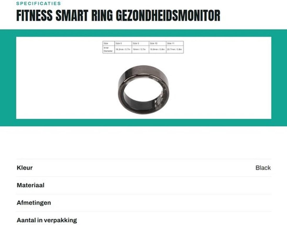 Fitness Smart Ring - Gezondheidsmonitor - Roestvrij Staal en Keramiek - Slaaptracker - Stappenteller - Geschikt voor Dames en Heren - Mod...
