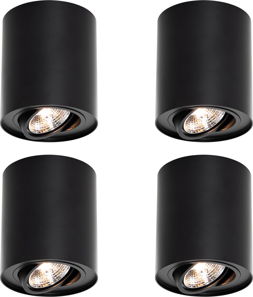 Qazqa spot - 107162 - zwart , max. 15W, geschikt voor led, 12cm, ideaal als keuken en woonkamer lamp, in set van 4.
