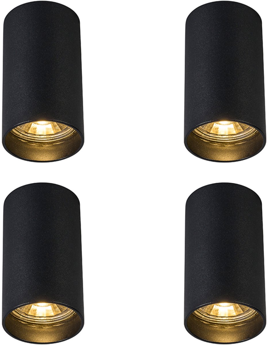 Qazqa spot - 92680 - zwart , max. 50W, geschikt voor led, 5.5cm, ideaal als woonkamer, keuken en lamp, in set van 4.