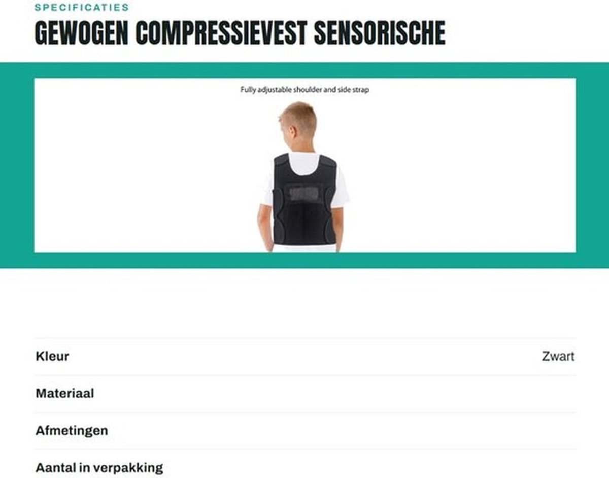 Compressievest Gewogen voor Kinderen 2-14 Jaar - Sensorisch Vest - Kalmerend voor ABR/ADHD - Afneembare Gewichten - Verstelbaar - Helpt bij Concentratie - Gewichtsvest