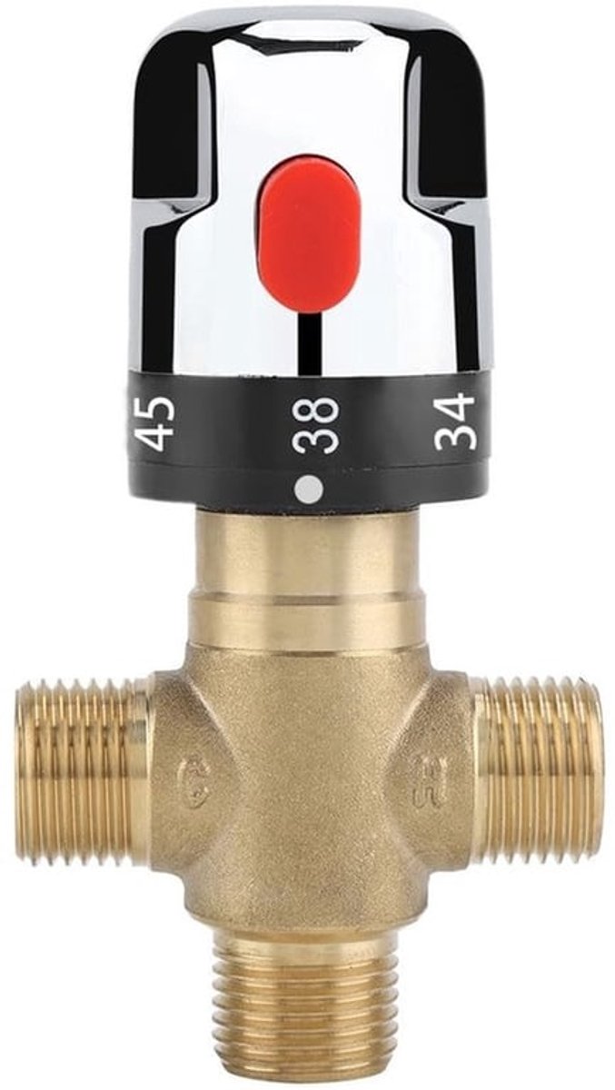 Mengventiel Thermostatisch - G1/2 Massief Messing - Drieweg Mengventiel - Veiligheidsvergrendelknop 38ºC - Duurzaam - Voor Badkamer/Keuken - Waterkraan