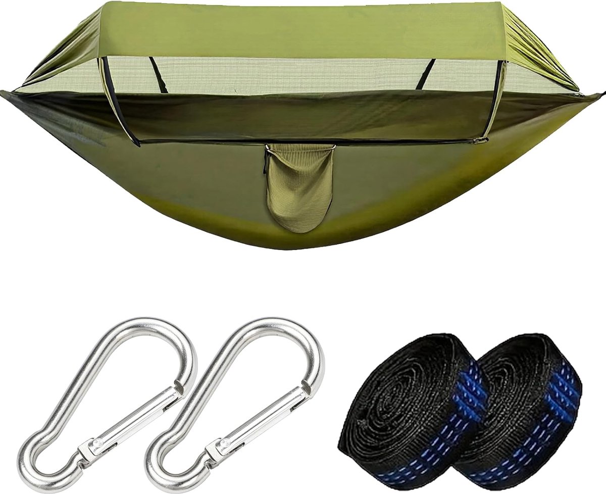 Nylon Mosquito Net Hammock Foldable with 2 Carabiner Hooks 2 Nylon Buckles and Awning Cloth Weatherproof Insect - ShopVlot