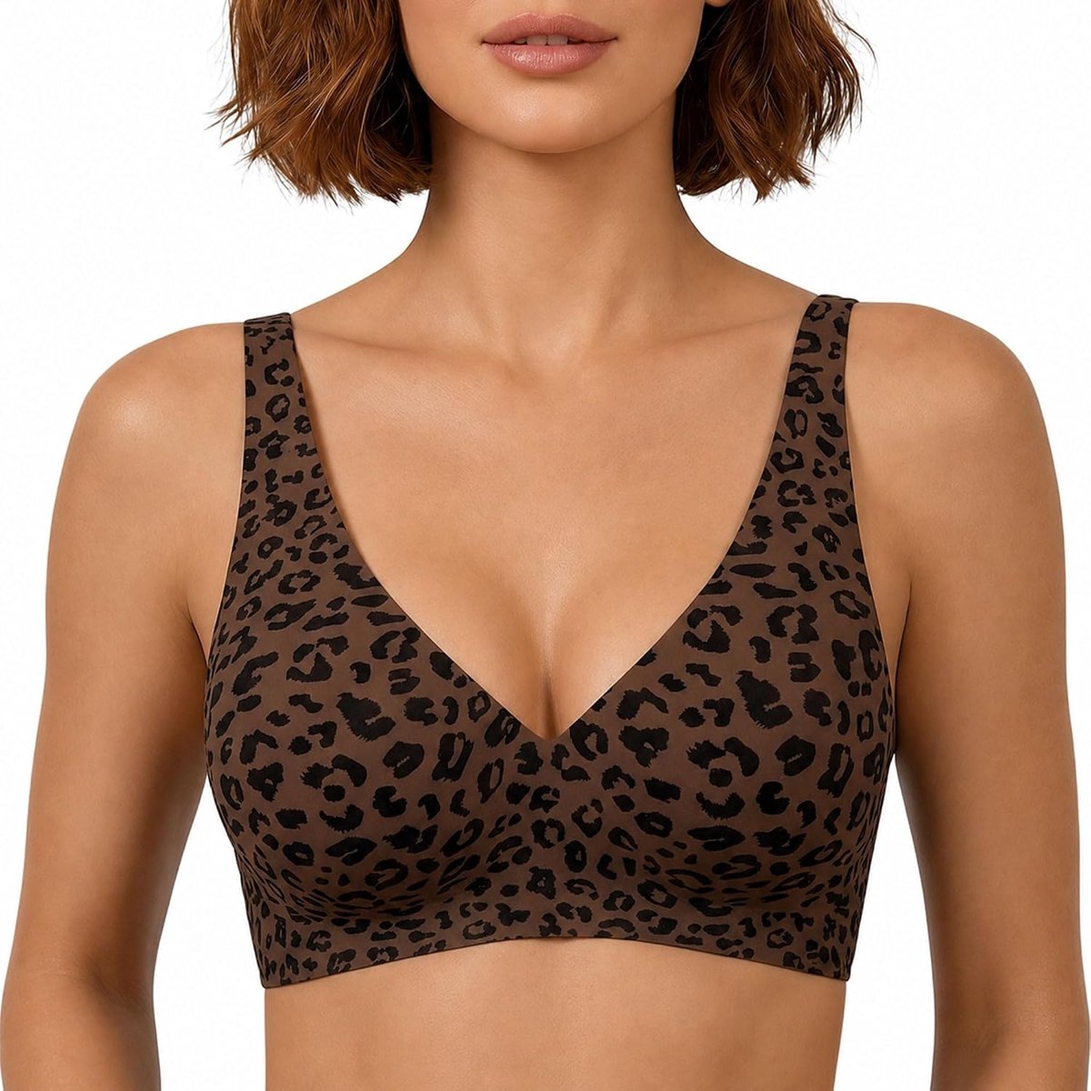 Push up bh, diepe V-hals, gepadded - naadloos, luipaardprint - comfortabel voor dagelijks gebruik - ShopVlot