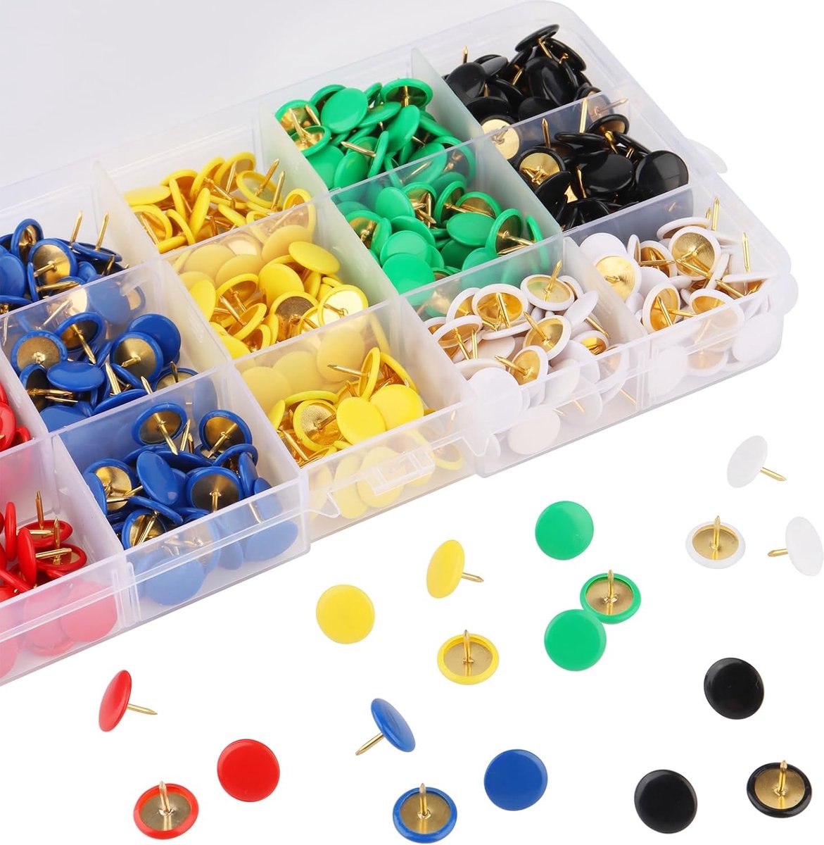 Duimspijkers 540 stuks - Kleurrijke push pins 10 x 9 mm - Met transparante opbergdoos - Ideaal voor prikborden - ShopVlot