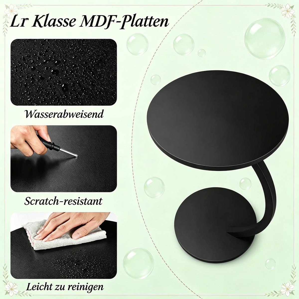 Ronde C-Vorm Bijzettafel 40x65 cm - Laptoptisch Met Stevig Metalen Frame Zwart