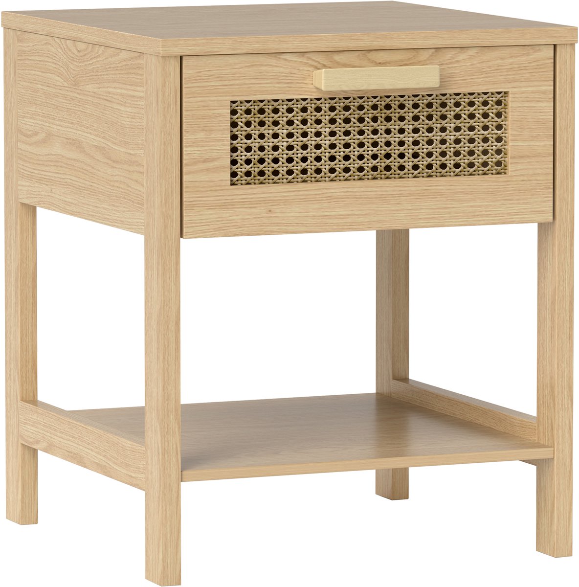 Nachttafel 40x40x48,4 cm - Beistelltisch Met Lade En Open Legplank - Rattan Design Natuur
