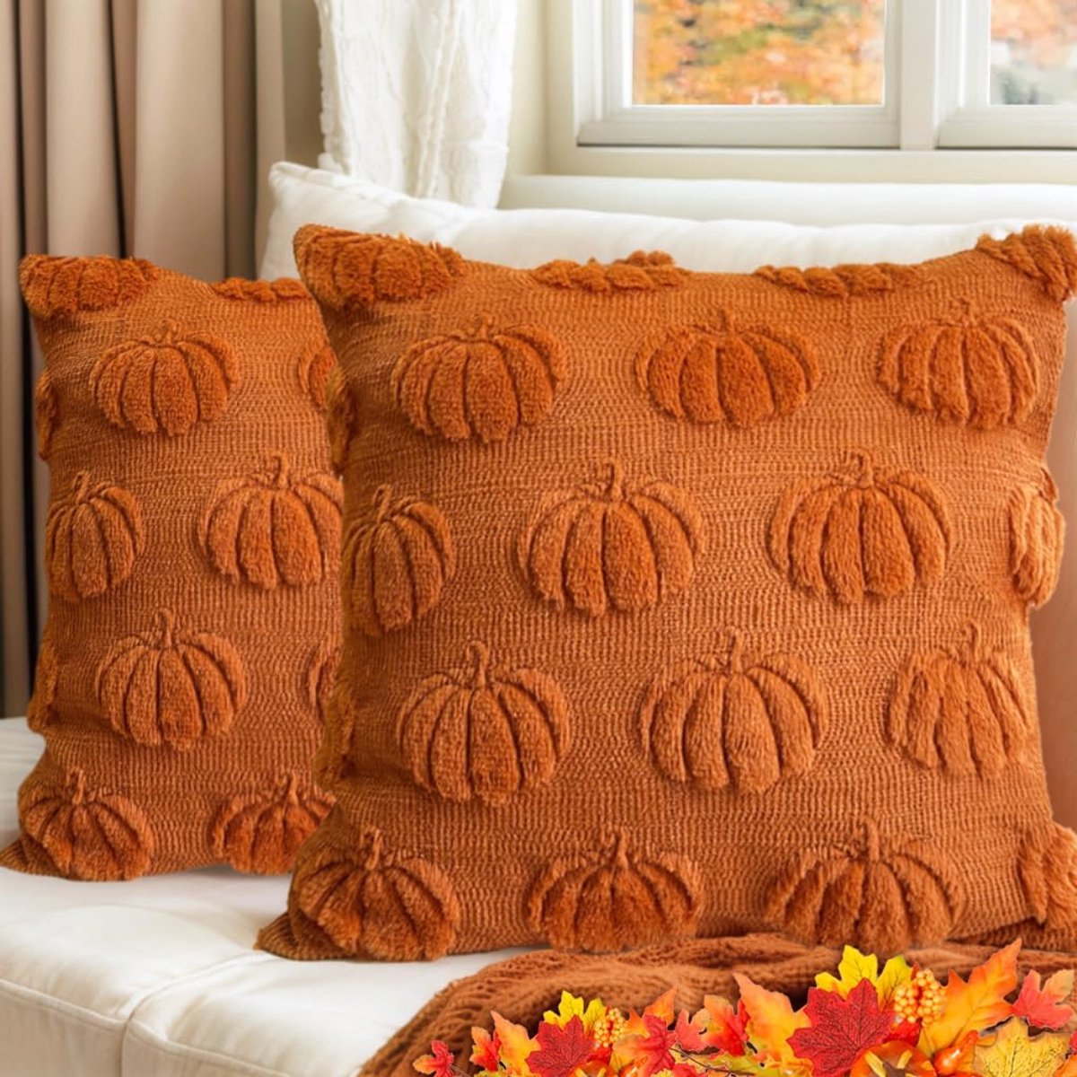Kussensloop 40 x 40 cm - Pluche pompoen - Herfstdecoratie - Perfect voor Halloween - ShopVlot
