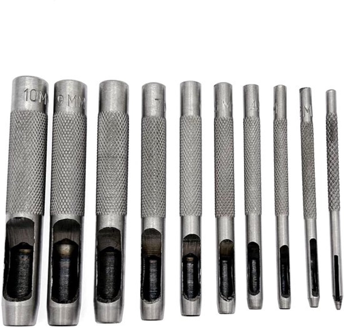 Ponsset 10 Stuks - Lederen Perforator - Holle Gatenpons - Diverse Maten 1-10 mm - Antislip Grip - Geschikt voor Stof/Papier