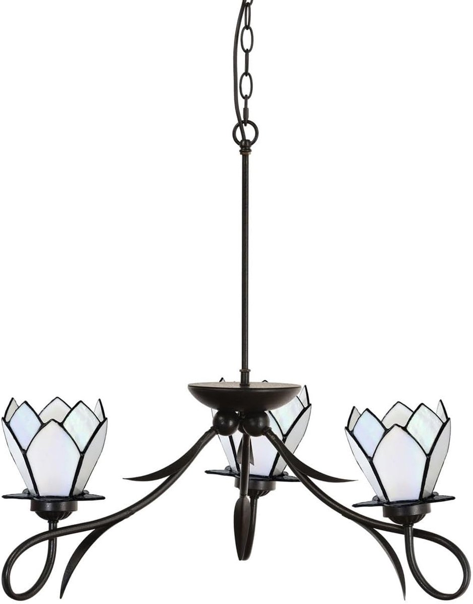 Kroonluchter 3 lichts - witte Tiffany Lotus - elegant design - serene uitstraling - ShopVlot