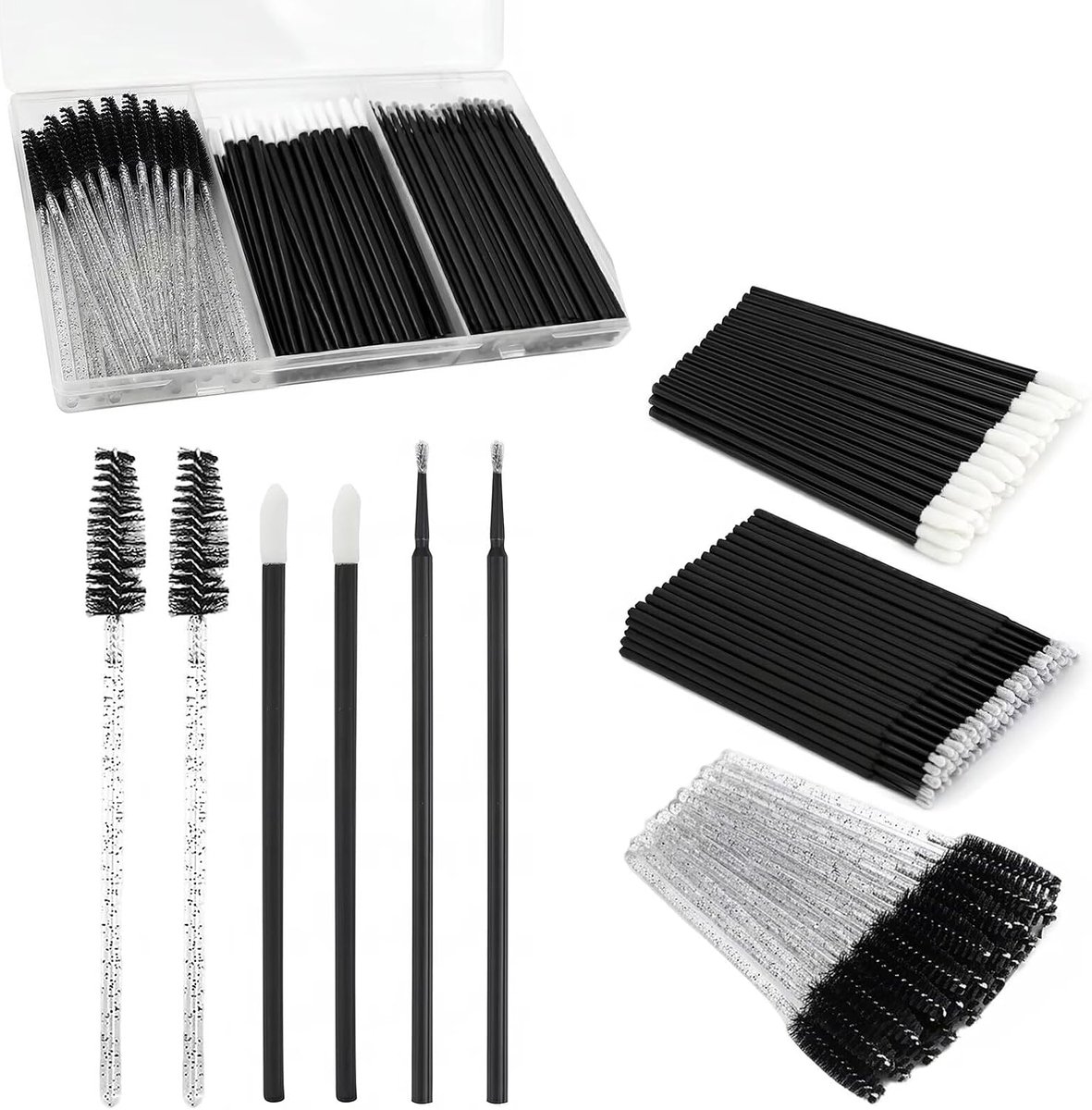 Wegwerp make-up-applicatorset 200 stuks - mascara-staafjes, lip-applicatoren - met opbergdoos - ShopVlot
