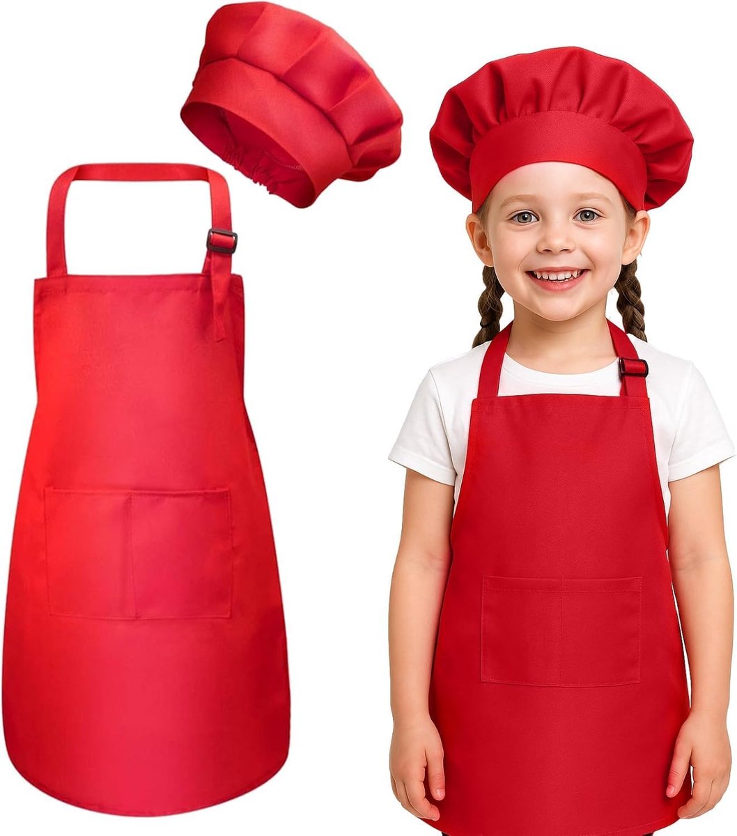 Kinderschort en koksmuts set - verstelbaar schort met tas - voor koken en knutselen - ideaal voor Halloween-party - ShopVlot