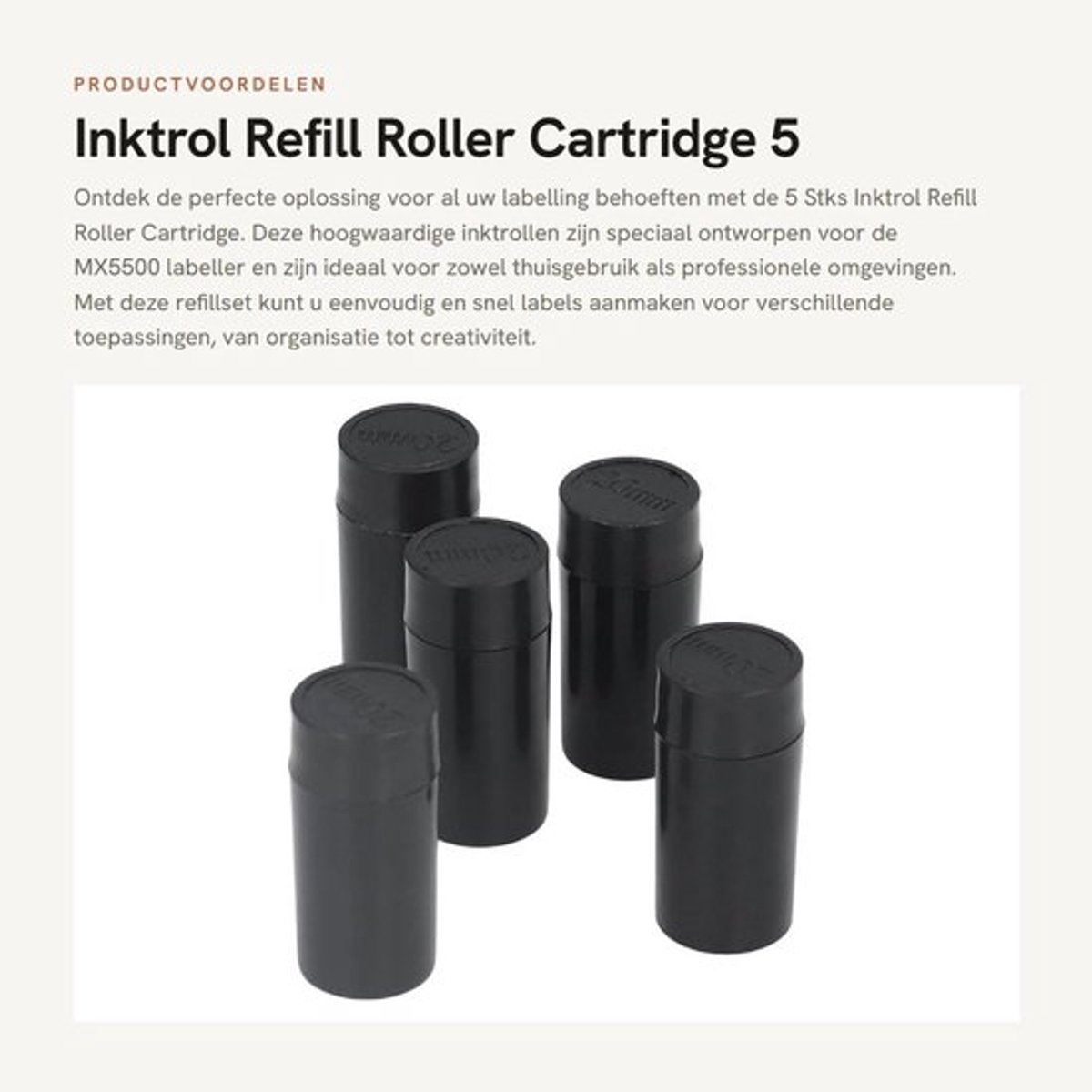 Inktrol 5 Stuks - Refill Roller Cartridge 20mm - Accessoires Kit - Voor MX5500 Labeller - Hoogwaardige Kwaliteit - Labelrol