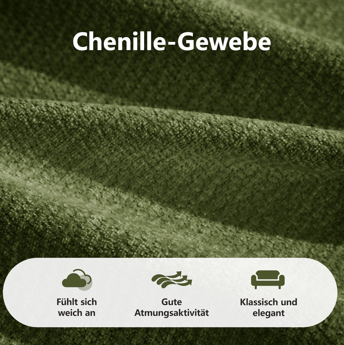 OKWISH Bank - 4-Zits Modulsofa Zonder Frame Met Brede Diepe Zitting - Montagevrij Voor Woonkamer Of Appartement - Chenille - Groen
