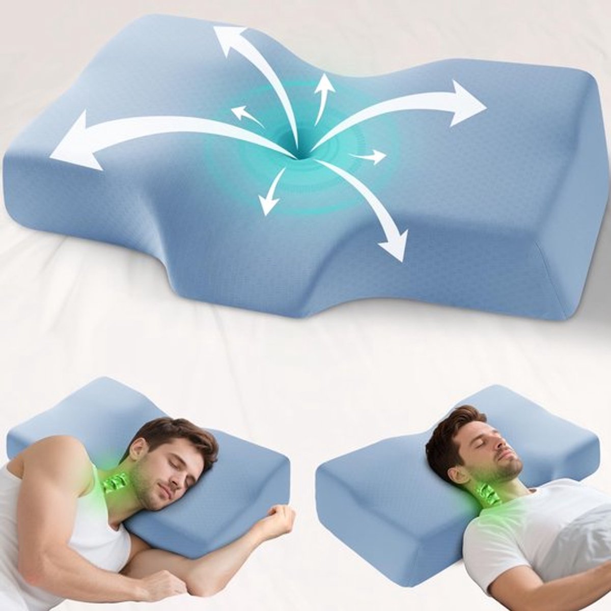 Hoofdkussen ergonomisch - Traagschuim - Nek- en schouderpijnkussen - Verkoelend slaapkussen - Zijslaapkussen - Optimale ondersteuning
