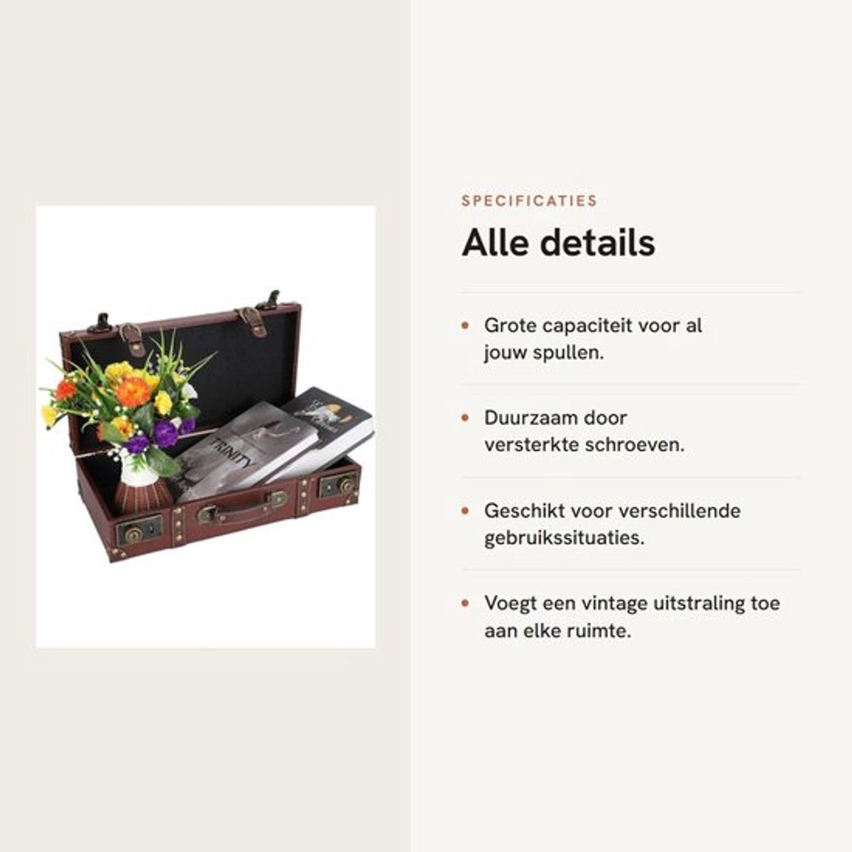 Opbergkoffer Grote Capaciteit - Houten Opbergdoos - Retro Koffer - Vintage Decoratie - Versterkt met Schroeven - Comfortabele Bediening