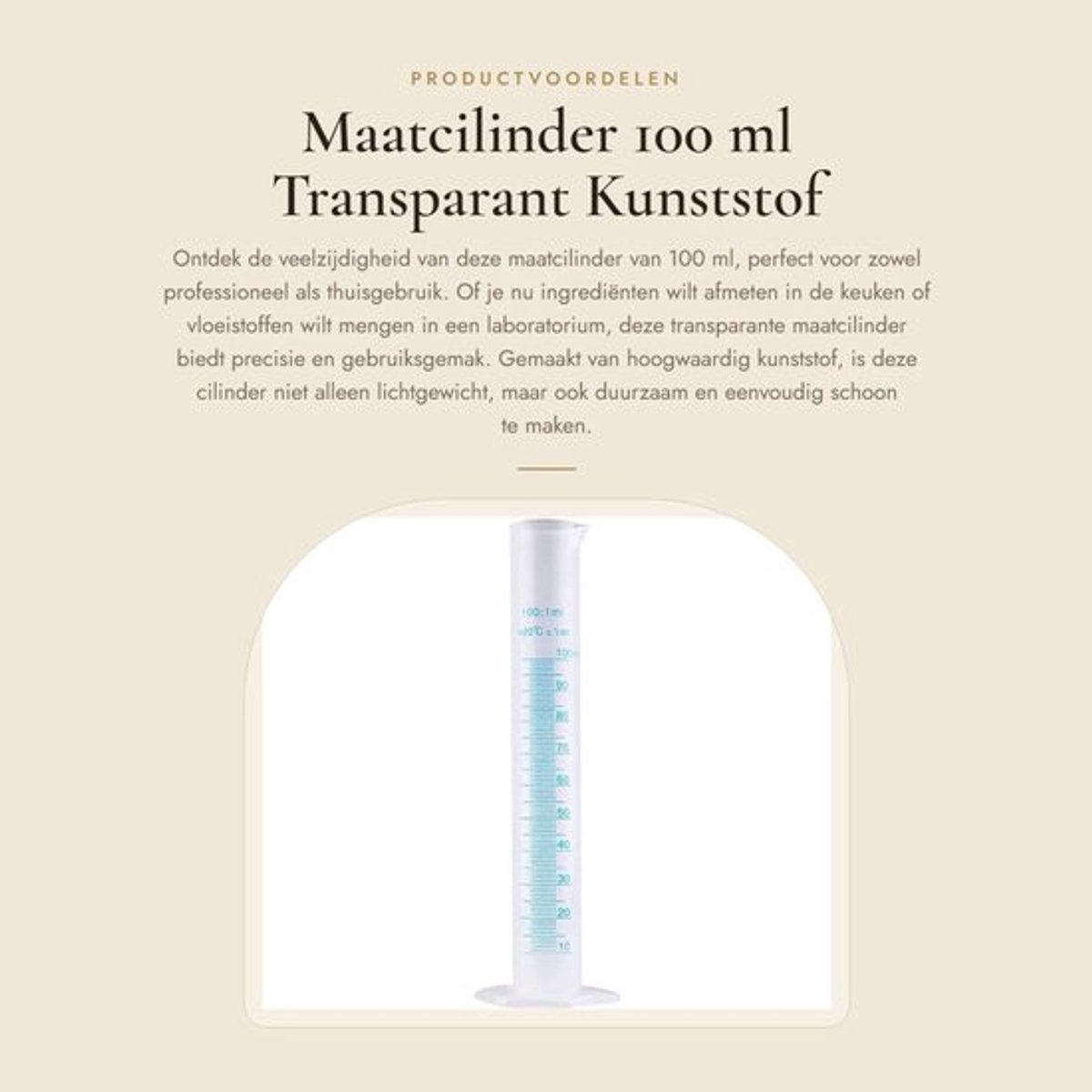 Maatcilinder 100 ml - Kunststof - Transparant - Meetinstrument - Laboratorium - Precisie. - Meetcilinder