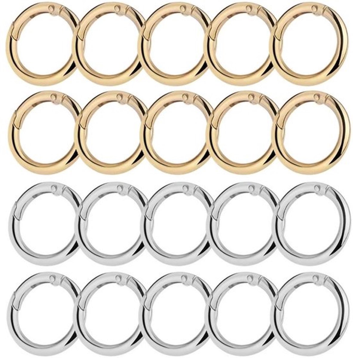 Karabijnhaken 20 Stuks - Ronde Veerkarabijnhaken - Sleutelhanger Ringen - Zinklegering - Roestbestendig - 25 mm Binnendiameter
