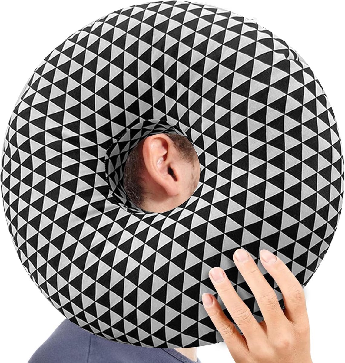 Piercingkussen met Gat 30x30x9cm - Katoenen Donutkussen - Vermindert Oorpijn - Ideaal voor Slapen op Zij - ShopVlot