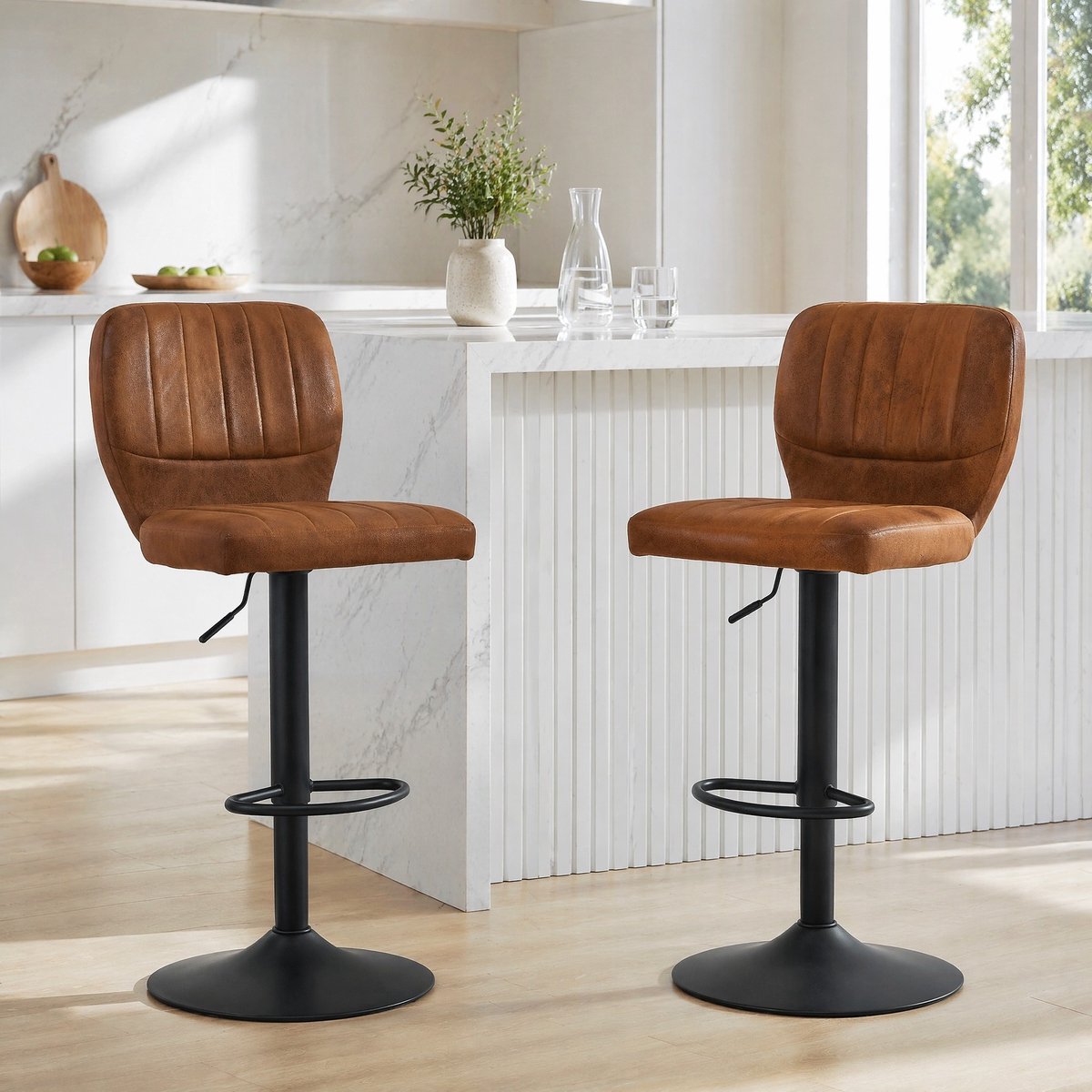 COVREO Barkruk 52x45x114 cm zwart bruin, kunstleer met rugleuning Zwart/Bruin