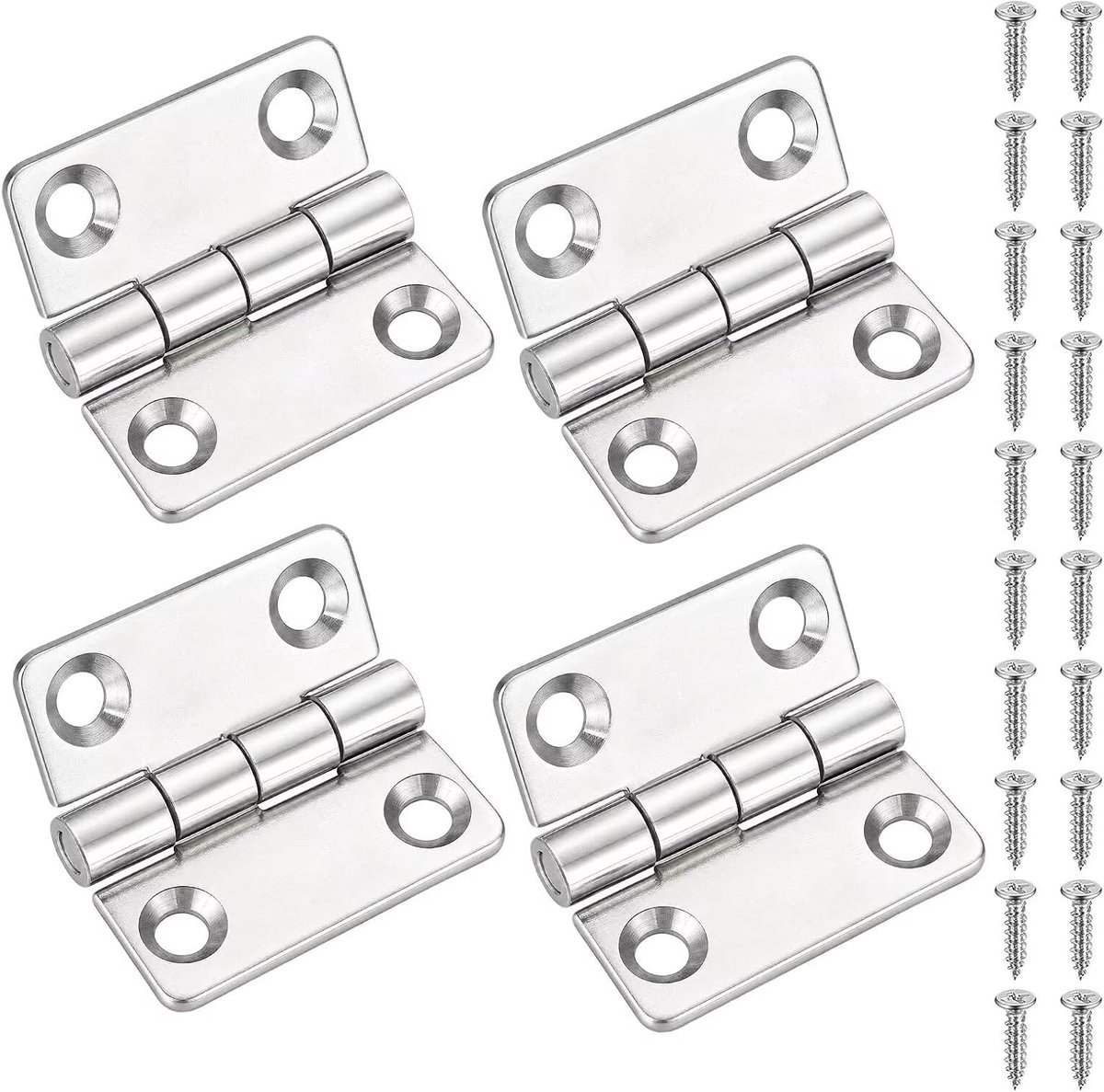 Scharnierset 4 stuks 37 x 35 mm - 304 roestvrij staal - inklapbaar - ideaal voor zware deuren - ShopVlot