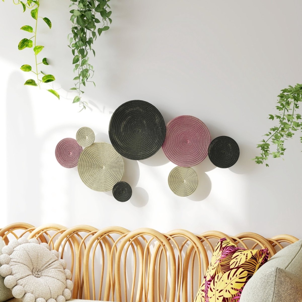 Wandpaneel Met 8 Metalen Schijven Meerkleurig 110 X 58 X 7 Cm Metaal Modern Wanddecor Voor Woonkamer En Hal