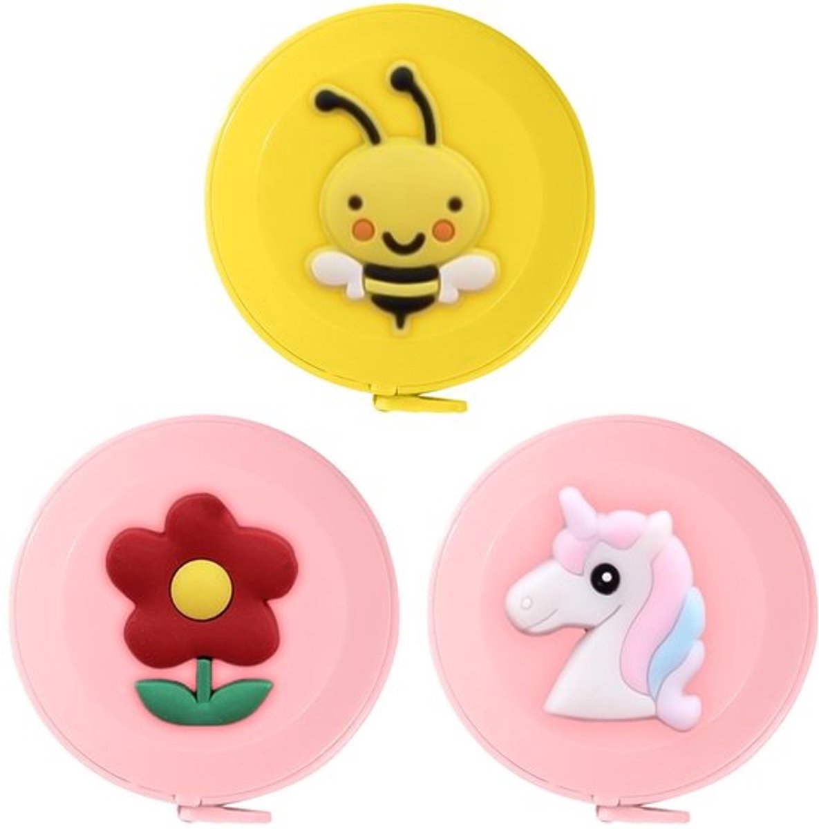 Meetlint 3 Stuks - Cartoon Ontwerp - Intrekbaar - Zacht Rubber - Draagbaar - Diameter 5 cm - Meetlat