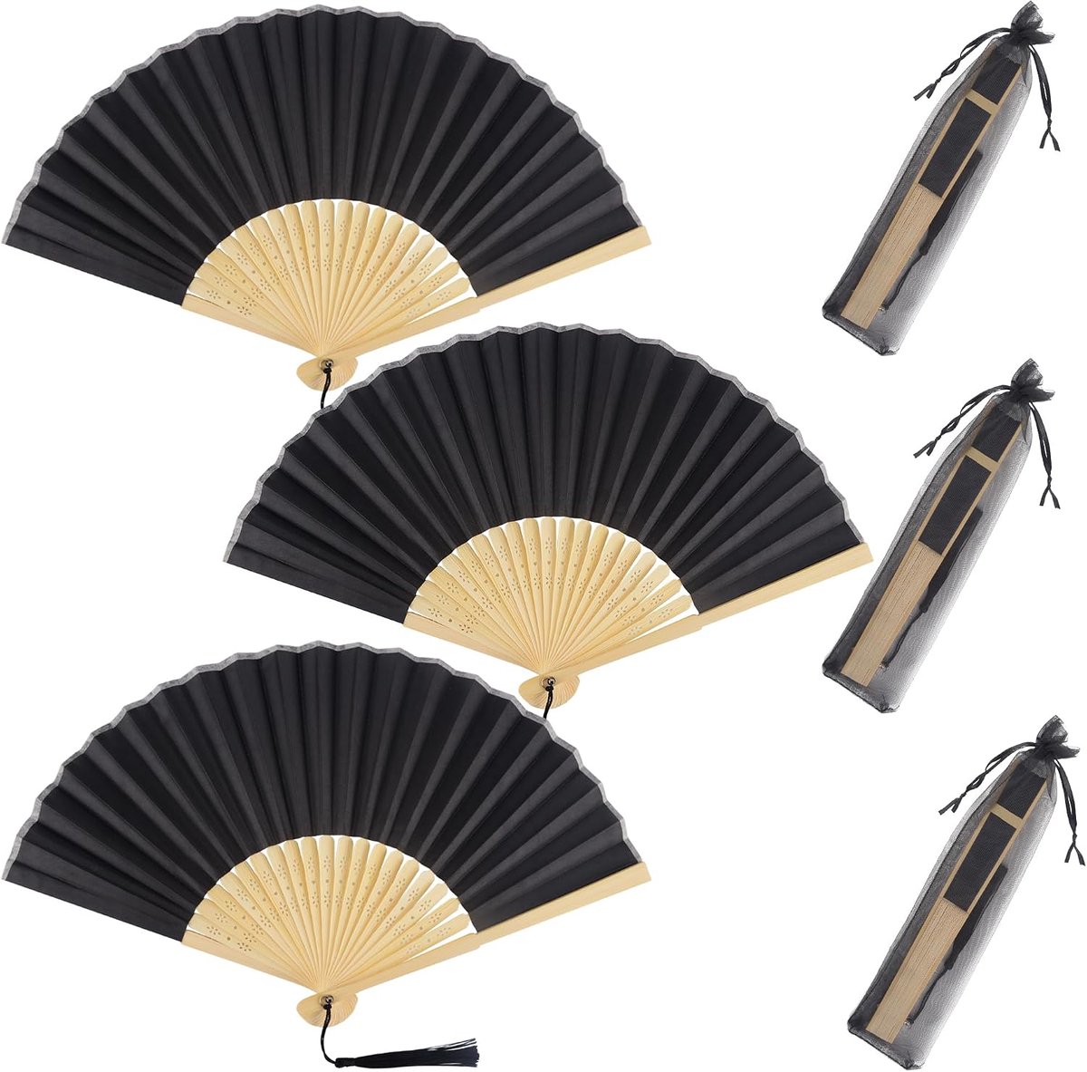 Handfans zwart 3 stuks - mini papierfans - persoonlijk te versieren - ideaal voor bruiloften - ShopVlot