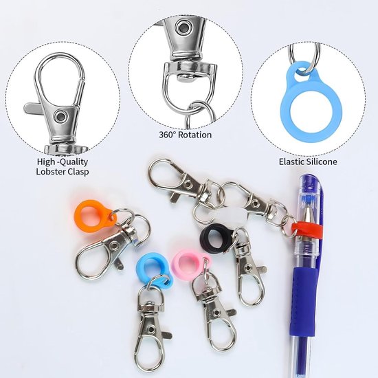 Pennenhouders met clip voor lanyards en reel-badge - 6 stuks, ideaal voor verpleegsteridentiteitskaarten en schrijfgerei, handig en praktisch accessoire. — afbeelding 2
