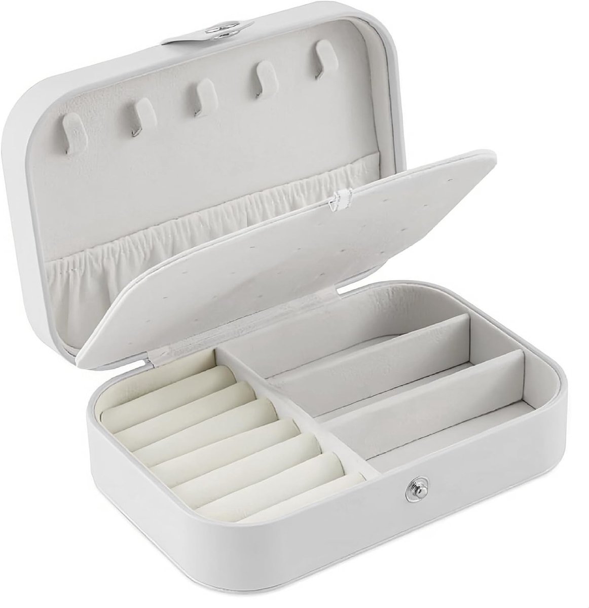 Kleine Reiskist voor Sieraden, Organiser voor Kettingen, Ringen, Armbanden en Oorbellen, PU Leer, Perfecte Cadeau Box voor Vrouwen, 16 x 11 x 2 cm (Wit)