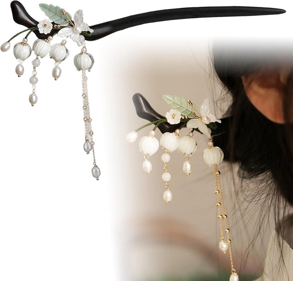 Vintage Houten Haarspelden met Bloemen en Kwastjes voor Vrouwen en Meisjes - Decoratieve Haaraccessoires voor een Stijlvolle Hairstyle