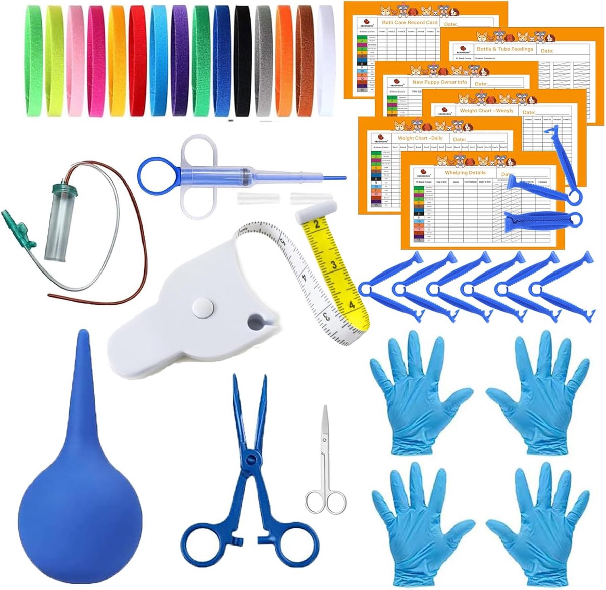 Puppy Kitten Whelping Supplies, Whelping Kit for puppies birth including 15 ID collars, record cards and more - ShopVlot