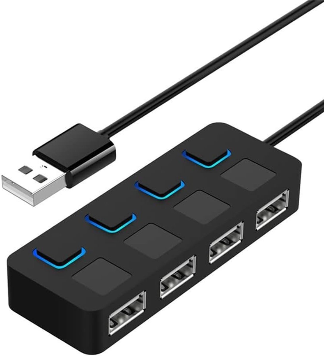 USB HUB, 4 Ports USB 2.0 Hub Splitter with Single Switch and Separate LEDs for PC, Laptop - ShopVlot