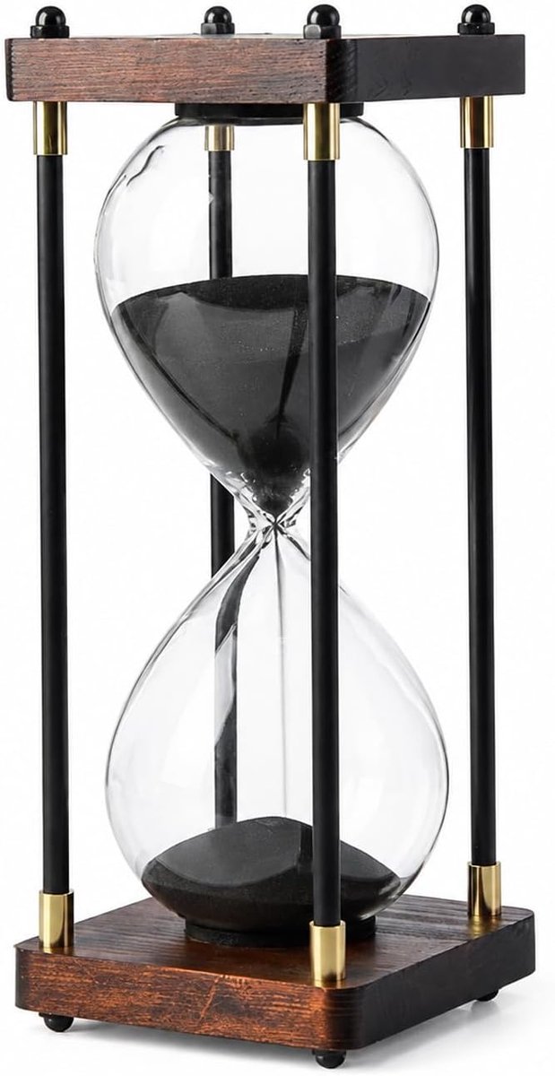 Zandlopers, groot, 60 minuten, decoratieve vintage houten zandloper, timer, zwart, voor thuis, keuken, kantoor, cadeau - ShopVlot