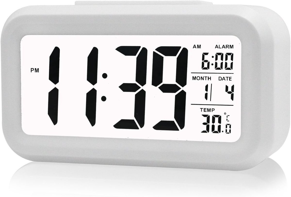 LED Digital Alarm Clock, Clock, Repeat, Snooze Function, Light Activated Sensor, Backlight, Time, Date, Temperature - ShopVlot