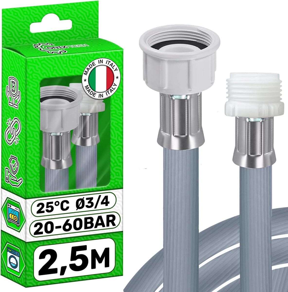 Extension for washing machine or dishwasher, 2.5 m, with connections Ø 3/4 inch, pressure from 20 to 60 bar for - ShopVlot