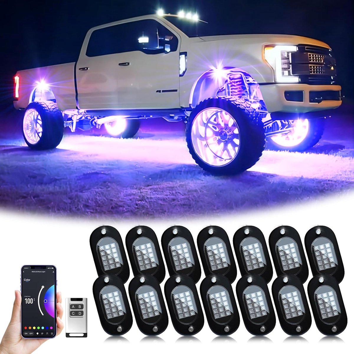 YiLaie RGB LED Rock Lights, 210 LEDs Lights with Phone App/Remote Control & Timing & Music Fashion Rock Lights Kits - ShopVlot