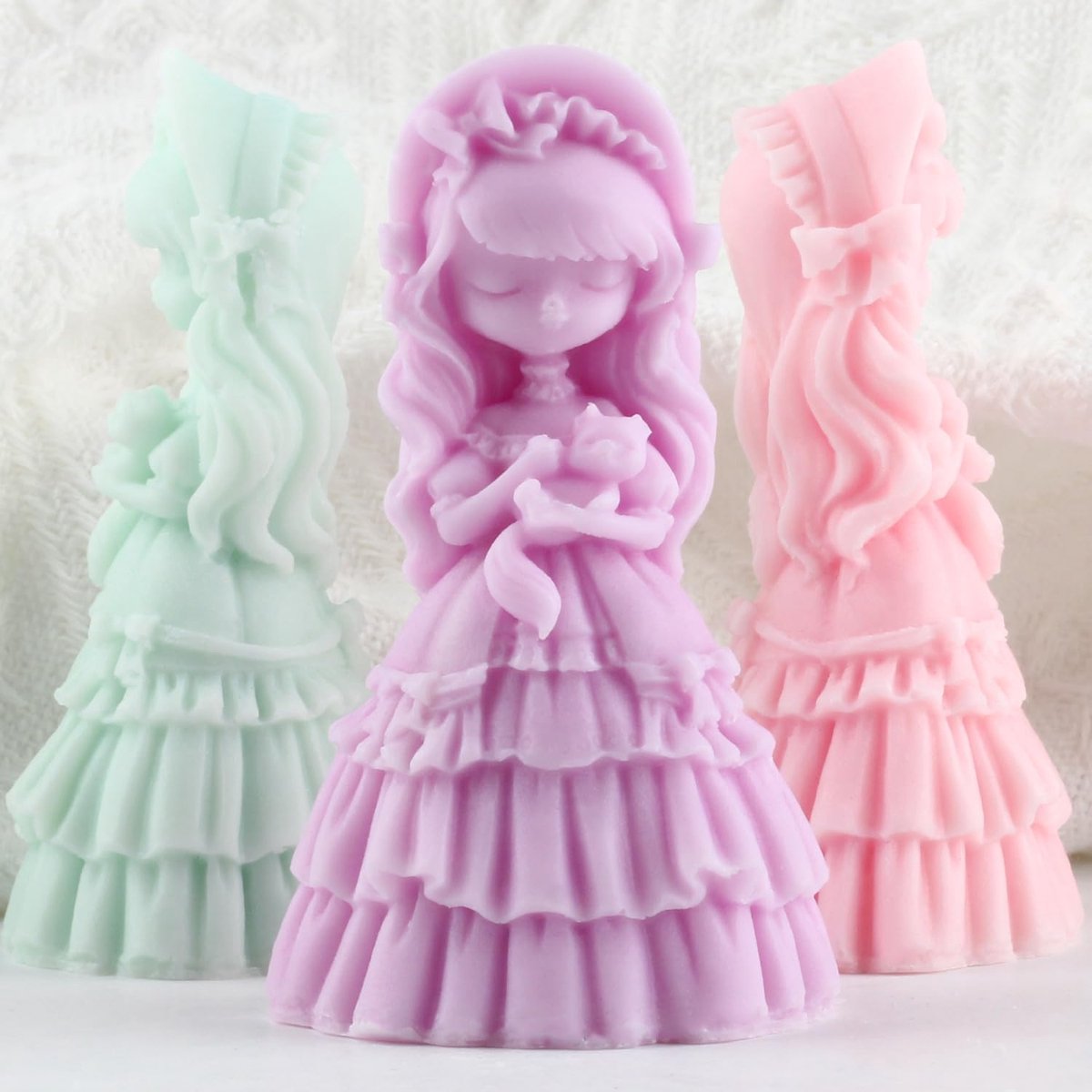 XIAOSHUI 3D Cartoon Candle Shape for Little Girl Dolls, Silicone Princess Dress, Candle Shapes for Candle Making - ShopVlot