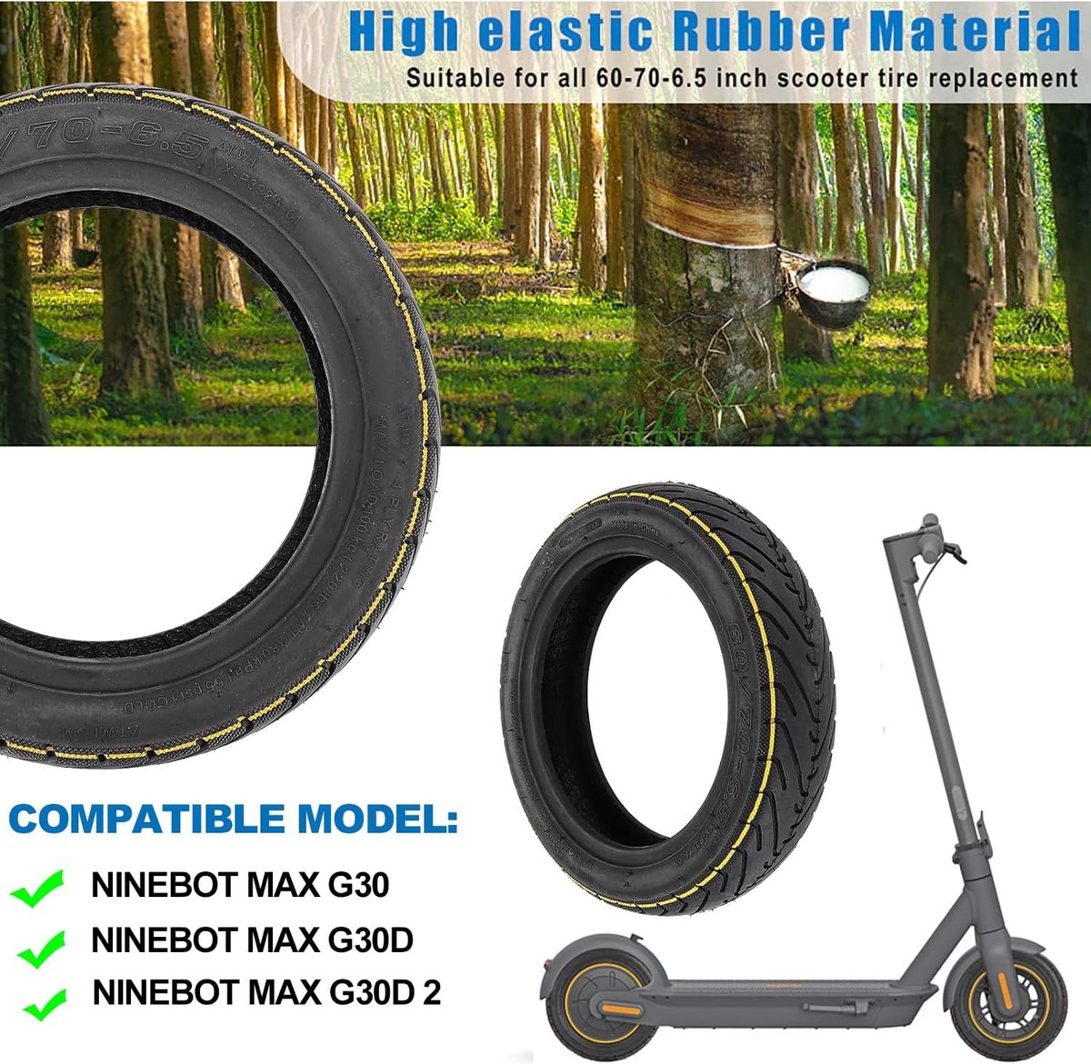 HYGJ Prodrocam Replacement Tyres for Scooter 60/70-6.5 Tubular Tyres for Segway Ninebot MAX G30/G30E/G30LP Electric - ShopVlot