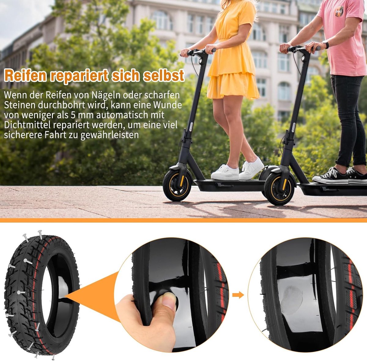 Scooter Replacement Wheels, Self Healing Tubeless Tire for Ninebot Max G30, 60/70-6.5 Off-Road Vacaum Tire for EPF-2 - ShopVlot