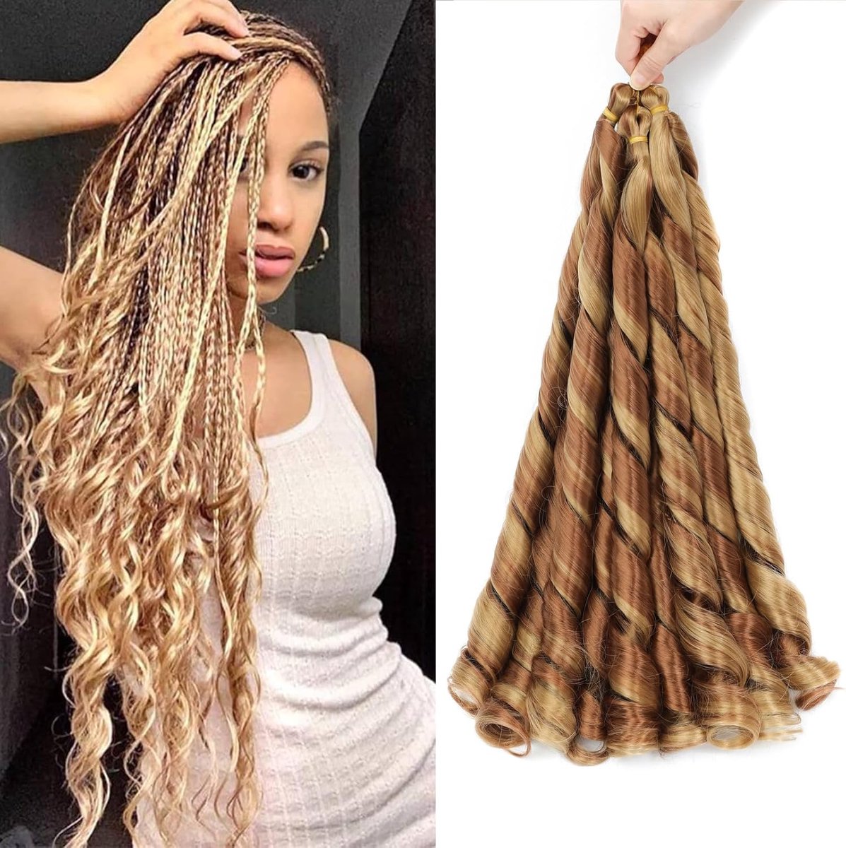French Curly Braiding Hair for Box Braids 22inch Loose Wave Braiding Hair Pre Stretched Bouncy Braiding Crochet Spiral - ShopVlot