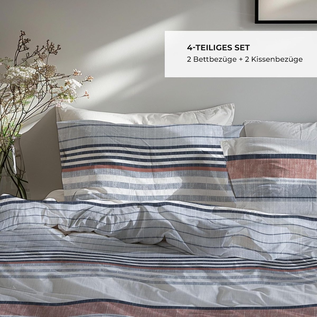 KABO Premium Bed Linen, 135 x 200 cm, 4-Piece Duvet Cover - Bedding Sets 135 x 200 cm with 2 x Pillowcases 80 x 80 cm - ShopVlot