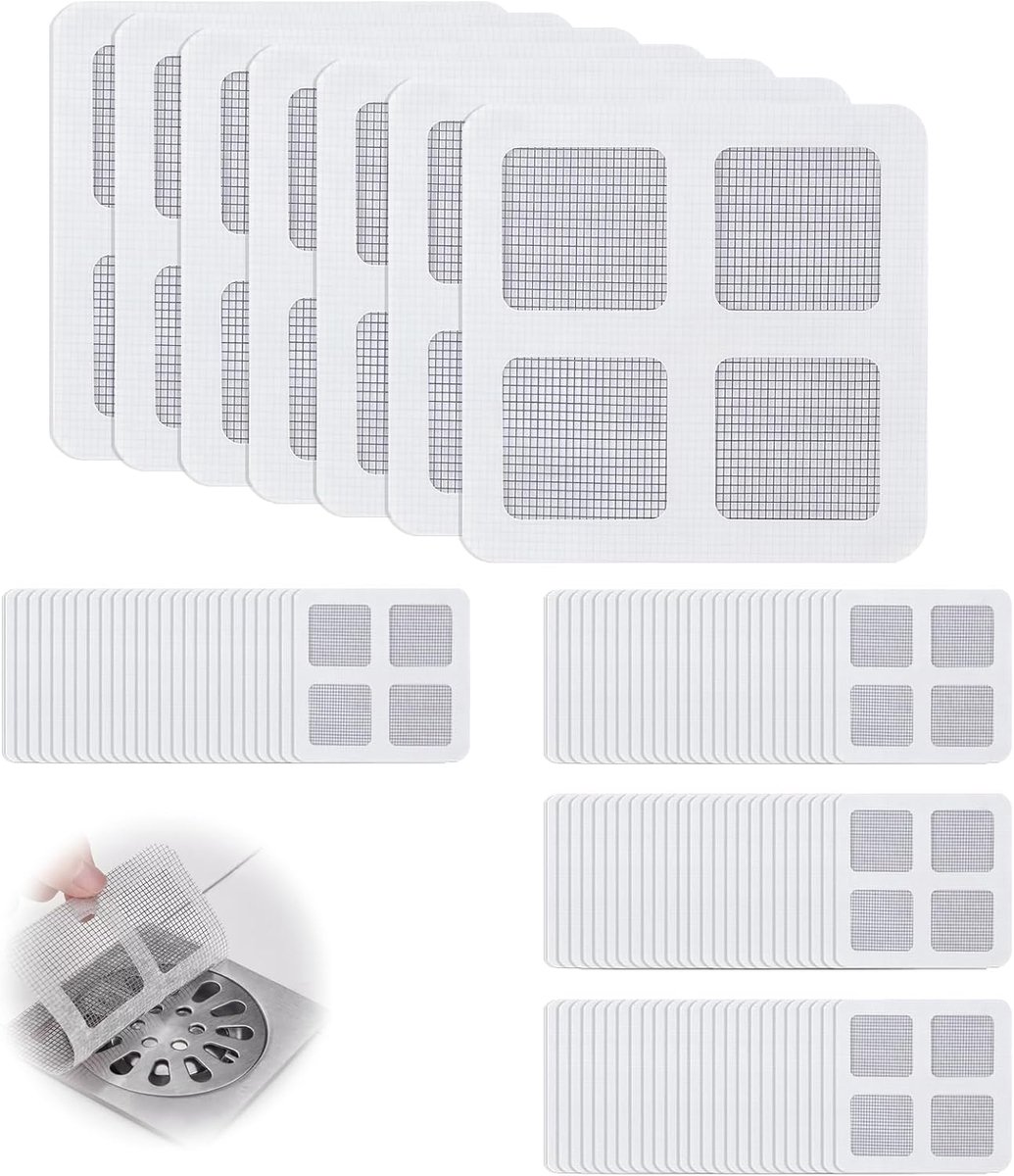 Pack of 100 Hair Catchers for Shower Hair Filter Net Stickers 10 x 10 cm Disposable Shower Tube Stickers Anti-Clogging - ShopVlot