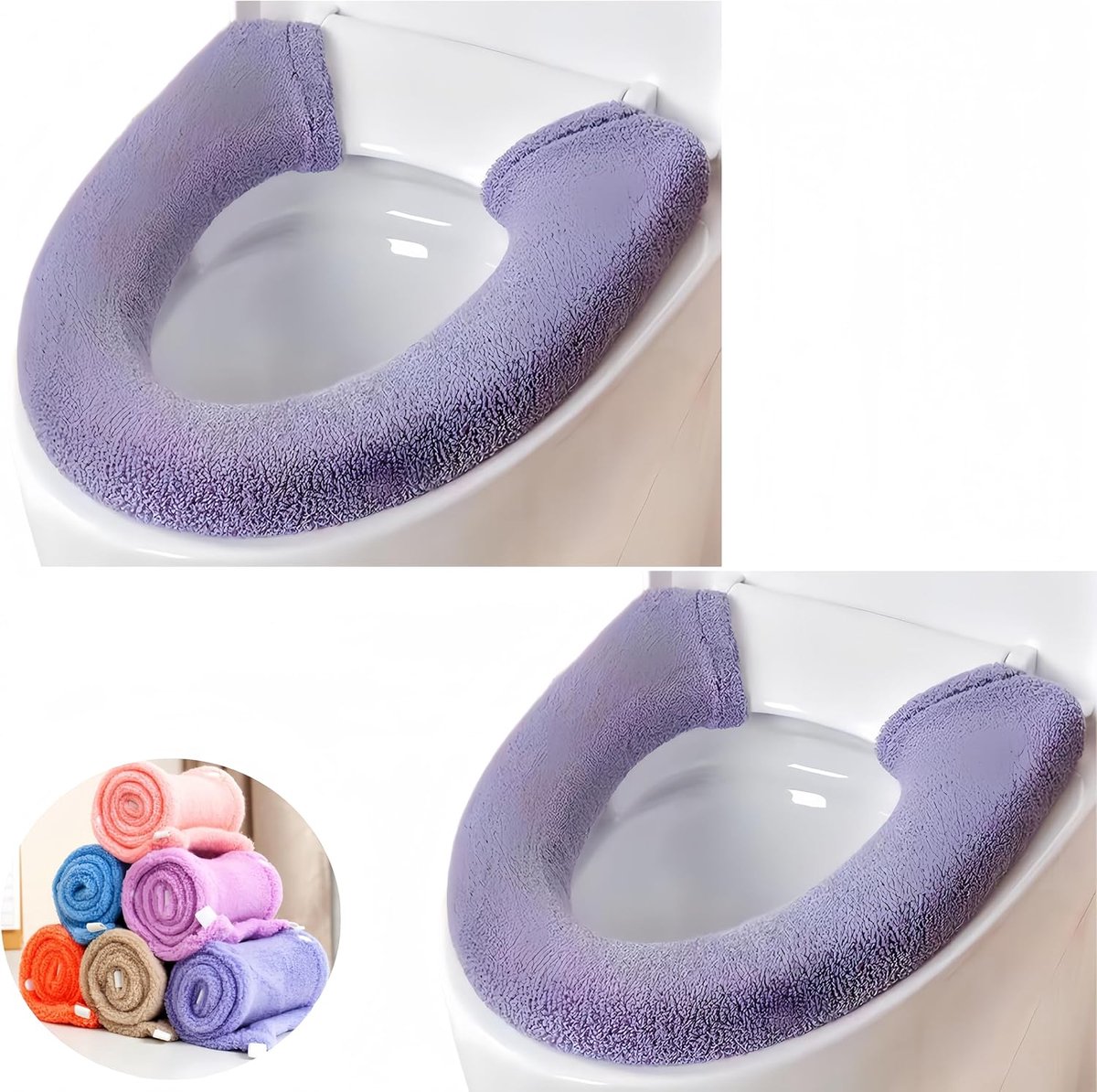 2Pcs Thicker Bathroom Soft Toilet Seat Cover Pad with Handle Toilet Lid Cover Cushion Soft Thicken Stretchy Washable - ShopVlot