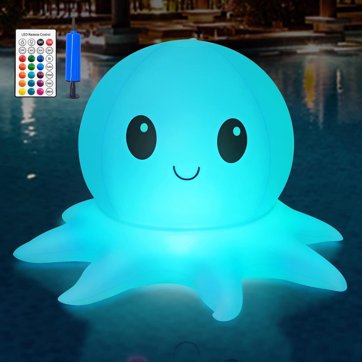 Qoolife Solar Lights for Swimming Pool, Remote Controlled Inflatable Lights, Floating Octopus for Swimming Pool, 16 - ShopVlot