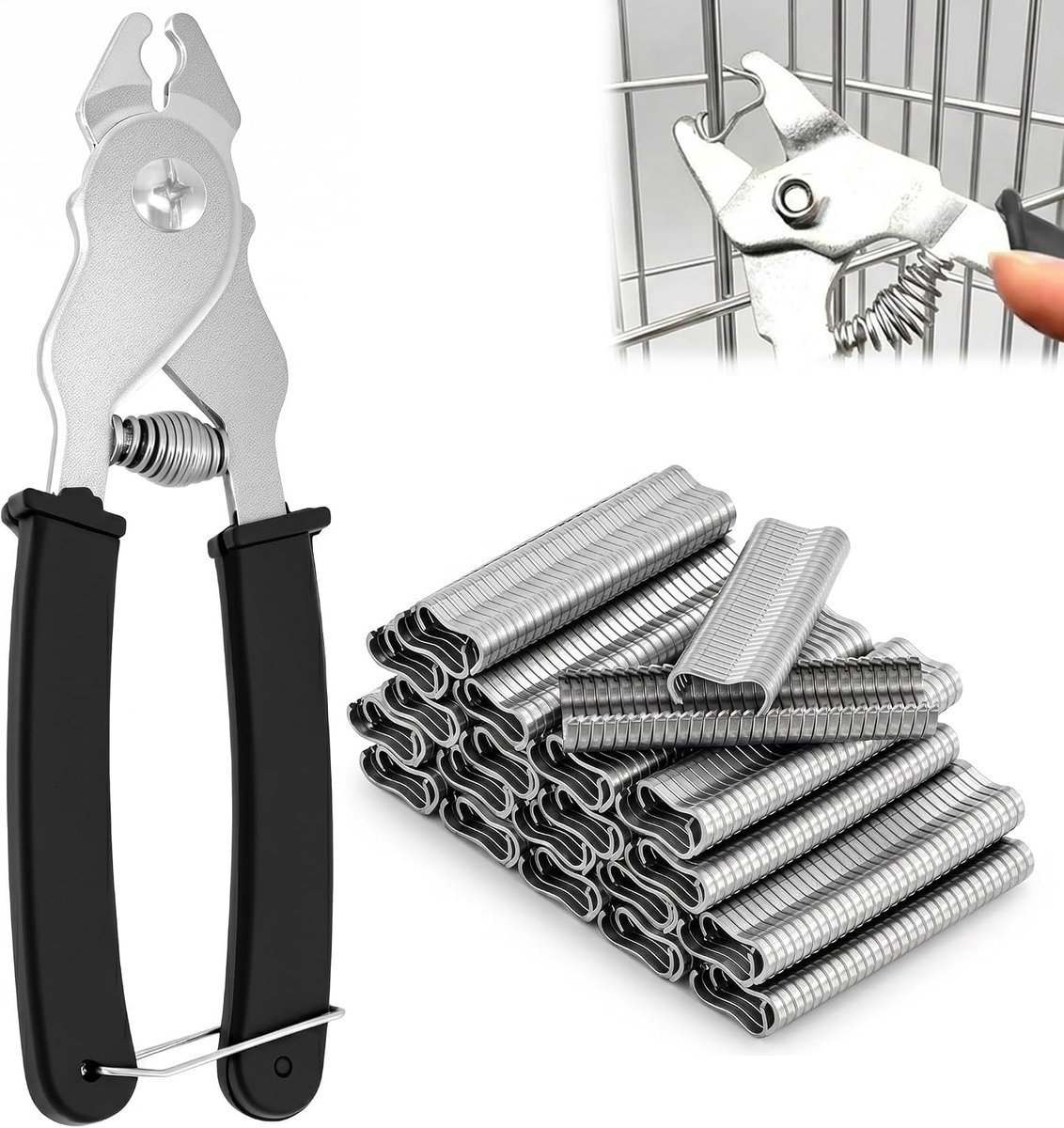 Ringtang met 1200 clips voor dierenhekken, draadgaas - Worsttang nietjes voor varkensvlees, rooster, kooien voor - ShopVlot
