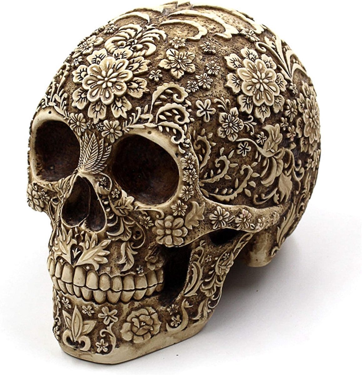 Wynameleri Creative Skull Flowers Sculpture 8.1 inch Human Head Skeleton Statue Collectible Halloween Decoration Home - ShopVlot