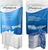 PurelyGoods®, twee verpakkingen met 33 medische neusstrips en 33 medische slaapstrips met ademhalingsventiel.
