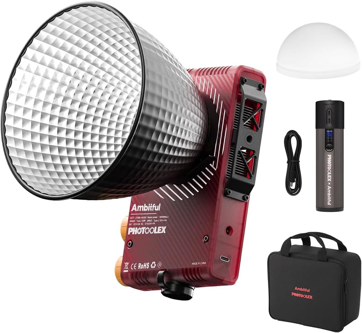 Ambitful Q100Lite Combination 100W LED Video Light Portable COB Photography Camera Lamp, Two-Tone 2700K-6500K with - ShopVlot